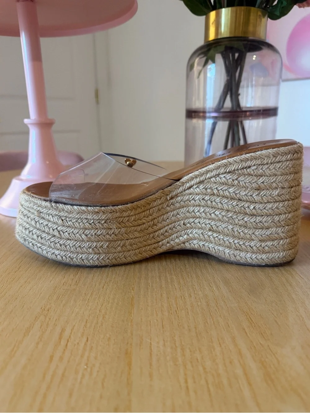 Nataly Mendez Clear Strap Espadrille Wedge Sandals in Natural